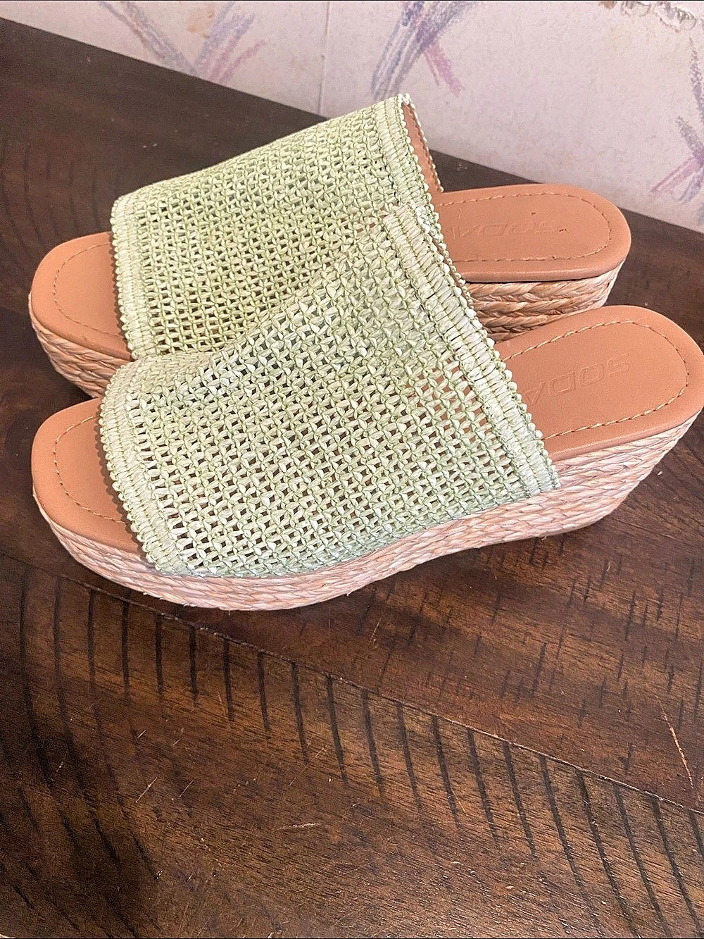 Soda Woven Platform Wedge Sandals in Green